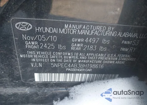 2011 Hyundai Sonata Limited 2.0T from USA, damaged, VIN 5NPEC4AB3BH198616